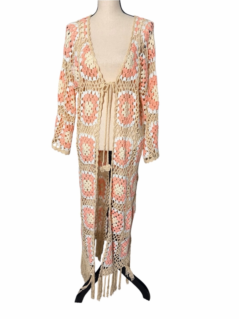 POL Granny Square Crochet Open-Front Duster Cardigan NWT Size Small - Picture 2 of 14